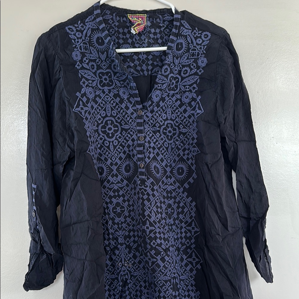 Johnny Was Blue Graphic 3/4 Sleeve Tunic